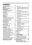 Page 2
2

About this manual
 . . . . . . . . . . 
1

Contents
 . . . . . . . . . . . . . . . . . 
2

Projector features
 . . . . . . . . . . 
3

Preparations
 . . . . . . . . . . . . . . 
3

About contents of package
 . . . . . . . 
3

Fastening the lens cap
 . . . . . . . . . . 
3

Part names
 . . . . . . . . . . . . . . . 
4

Projector
 . . . . . . . . . . . . . . . . . . . . . 
4

Control buttons
 . . . . . . . . . . . . . . . . 
5

Remote control
 . . . . . . . . . . . . . . . . 
5

Setting up
 . . . . . ....