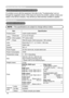 Page 54
54

Warranty And After-Ser vice
Warranty and after-service
If a problem occurs with the equipment, ﬁrst refer to the “Troubleshooting” and run 
through the suggested checks. If this does not resolve the problem, please contact your 
dealer or the service company. They will tell you what warranty condition is applied.
Speciﬁcations
Speciﬁcations
NOTE  • This speciﬁcations are subject to change without notice.
ItemSpeciﬁcation
Product nameLiquid crystal projector
Liquid
Crystal
panel
Panel size2.0 cm...