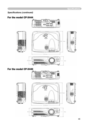 Page 49
49

Speciﬁ cations
Speciﬁ cations (continued)
For the model CP-X444
For the model CP-X440 