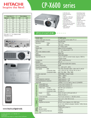 Page 1For sales information, call 1.800.225.1741
Printed 02.07
Specifications are subject to change without notification.
CP-X600 series
x 2
Optional Wired RemoteHL02194 