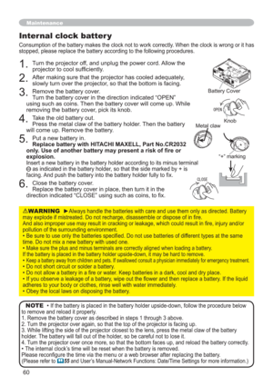 Page 6060
Maintenance
1.Turn the projector off, and unplug the power cord. Allow the 
SURMHFWRUWRFRROVXI