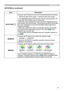 Page 37
37

SETUP Menu
ItemDescription
KEYSTONE 
Using the ▲/▼ buttons corrects the horizontal keystone distortion.
Shrink the right of the image ó Shrink the left of the image
• The adjustable range of this function will vary among inputs. For some input, this function may not work well.• When the zoom adjustment is set to the TELE (telephoto focus), this function may be excessive. This function should be used when the zoom adjustment is set to the full WIDE (wide-angle focus) whenever possible.• When the...