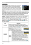 Page 56
56

The MIU (Multi Information processing Unit) is a function to 
support the Network features and PC-LESS Presentation.
Consult with your network administrator before connecting to 
an existing access point on your network. Incorrect network 
settings on this projector may cause trouble on the network.
Select “MIU” from the main menu to access the following 
functions.
Select an item using the ▲/▼ cursor buttons on the projector or remote control, and 
press the ► cursor button on the projector or...