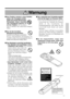 Page 41nDen Projektor niemals in einen Behälter
stellen, der Flüssigkeit enthält.
Stellen Sie niemals Blumenvasen,
Blumentöpfe, Tassen, Kosmetika
oder Flüssigkeiten jeglicher Art
auf den Projektor.Ein Verschütten
kann zu Bränden oder elektrischen Schlägen
führen.
nNur mit der korrekten
Netzspannung betreiben.
Betreiben Sie den Projektor ausschließlich
mit der vorgeschriebenen Netzspannung. Ein
Anschluß an andere Netzversorgungsquellen kann zu
Bränden oder elektrischen Schlägen führen.
nDas Netzkabel vorsichtig...