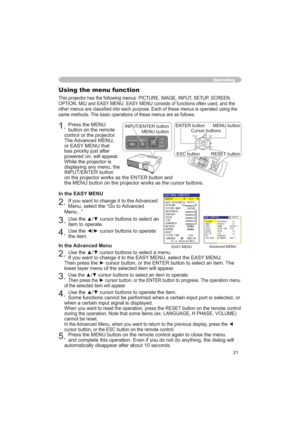 Page 2121
Operating
Using the menu function
6(7836&5((1
237,210,8DQG($6