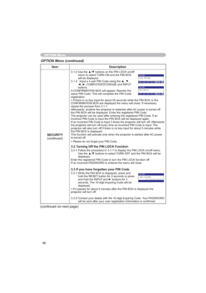 Page 4646
Item Description
SECURITY
FRQWLQXHG
8VHWKHxzEXWWRQVRQWKH3,1/2&.RQRII
PHQXWRVHOHFW785121DQGWKH3,1%2;
ZLOOEHGLVSOD\HG
,QSXWDSDUW3,1&RGHXVLQJWKHxz
{y&20387(56725$*(DQG,1387
EXWWRQV
$&21),50$7,21%2;ZLOODSSHDU5HHQWHUWKH
VDPH3,1&RGH7KLVZLOOFRPSOHWHWKH3,1&RGH
UHJLVWUDWLRQ
•RUWKH
&21),50$\
UHSHDWWKHSURFHVVIURP
$&SRZHULVWXUQHGRII

H,IDQ

UQRII$IWHUZDUGV...