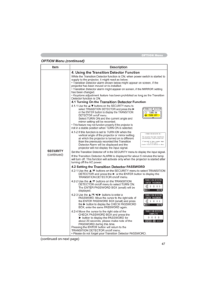 Page 4747
Item Description
SECURITY
FRQWLQXHG
4. Using the Transition Detector Function
:KLOHWKH7LVVWDUWHGWR
VXSSO\WRWKHSURMHFWRULWPLJKWUHDFWDVEHORZ
