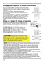 Page 12

Using as a simple PC mouse & keyboard
The enclosed remote control works as a simple mouse and keyboard of the PC, when the projector's USB port (B type) connects with the PC's mouse port via a mouse cable.
(1) PAGE UP key: Press the PAGE UP button.(2) PAGE DOWN key: Press the PAGE DOWN button.(3) Mouse left button: Press the ENTER button.(4) Move pointer: Use the cursor buttons ▲, ▼, ◄ and ►.(5) ESC key: Press the ESC button.(6) Mouse right button: Press the RESET button.
Changing the...