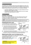 Page 3
3

Projector features / Preparations
NOTE  • Keep the original packing materials, for future reshipment. Be sure to use the 
original packing materials when moving the projector. Use special caution for the lens.
Fastening the lens cover
To avoid losing the lens cover, please fasten the 
lens cover to the projector using the enclosed strap.
1. Fix the strap to the strap hole of the lens cover. 
Thread one end of the strap through the strap 
hole of the lens cover and make the loop at the end, 
and let...