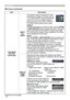 Page 5252
MIU menu
MIU menu (continued)
(continued on next page)
ItemDescription
LIVE MODE  SETTING
(continued) MULTI 
PC 
MODE
The projector supports the Single PC mode  
that displays an image on full screen sent by  
1 PC, and the Multi PC mode that divides the  
screen into 4 zone and displays images in  
each zone sent by up to 4 PCs. The MULTI  
PC MODE function switches these modes.
SINGLE
Use the ▲/▼ buttons to select an item, and the ENTER 
or INPUT/ENTER button to perform the item. The mode 
will be...