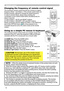 Page 12

Changing the frequency of  remote control signal
The accessory remote control has the two choices on signal frequency Mode 1 and Mode 2. If the remote control does not function properly, attempt to change the signal frequency.In order to set the Mode, please keep pressing the combination of two buttons listed below simultaneously for about 3 seconds.(1) Set to Mode 1: MUTE and RESET buttons (2) Set to Mode 2: MAGNIFY OFF and ESC buttonsPlease remember that the REMOTE FREQ. in the SERVICE item...