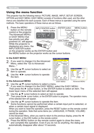 Page 2020
Operating
Using the menu function
6(7836&5((1
237,21DQG($6