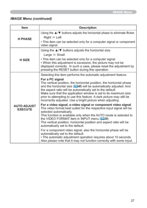 Page 2727
IMAGE Menu
Item Description
H PHASE
