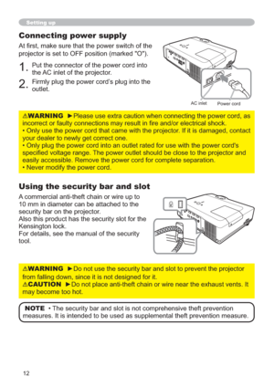 Page 2112
Setting up
Connecting power supply
$W¿UVWPDNHVXUHWKDWWKHSRZHUVZLWFKRIWKH
SURMHFWRULVVHWWR2))SRVLWLRQPDUNHG2
3XWWKHFRQQHFWRURIWKHSRZHUFRUGLQWR
WKH$&LQOHWRIWKHSURMHFWRU
)LUPO\SOXJWKHSRZHUFRUG