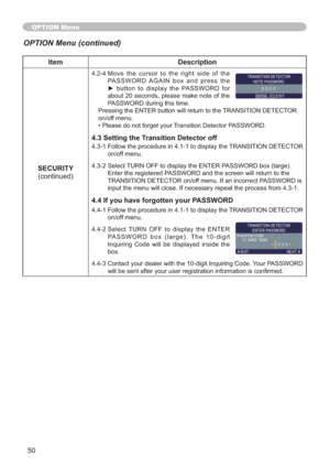 Page 5950
Item Description
SECURITY
FRQWLQXHG
0RYH WKH FXUVRU WR WKH ULJKW VLGH RI WKH
3$66:25$*$,1 ER[ DQG SUHVV WKH
y EXWWRQ WR GLVSOD\ WKH 3$66:25 IRU
DERXW  VHFRQGV SOHDVH PDNH QRWH RI WKH
3$66:25GXULQJWKLVWLPH
3UHVVLQJWKH(17(5EXWWRQZLOOUHWXUQWRWKH75$16,7,21(7(&725
RQRIIPHQX
