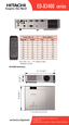 Page 2For sales information, call 1.800.225.1741
Printed 07.05
Specifications are subject to change without notification.www.hitachi.us/digitalmedia
Screen Size 4.3  Throw distance 
Diagonal*   Width* Min*  Max*  
30   24   35  42  
60   48   72   85  
80   64   96   114   
100   80    120  143  
120   96    144   172   
150   120    181    216  
200    160    242    288 
300 240 363 433 
Throw ratio: 1.49 ~ 1.79:1 (distance:width) 
* Measured in inches
(*) Excluding Lens and Leg
1111/16”
21/2” 93/16”
(
*)
(...