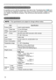 Page 52
52

Speciﬁcations
NOTE  • This speciﬁcations are subject to change without notice.
Warranty and after-ser vice /  Speciﬁcations
Warranty and after-service
If a problem occurs with the equipment, ﬁrst refer to the “Troubleshooting” (46) and 
run through the suggested checks. If this does not resolve the problem, please contact 
your dealer or the service company. They will tell you what warranty condition is 
applied.
Item Speciﬁcation
Product nameLiquid crystal projector
Liquid
Crystal
panel
Panel...