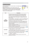 Page 35
35

SETUP Menu
SETUP Menu
ItemDescription
AUTO KEYSTONE EXECUTE
Selecting this item performs the Automatic keystone distortion correction. Projector automatically corrects vertical keystone distortion due to the (forward/backward) setup angle by itself.
• This function will be executed only once when selected in the Menu. When the slant of the projector is changed, executes this function again.
• When V:INVERT or H&V:INVERT is selected to the MIRROR item in the SETUP menu, if the projector screen is...