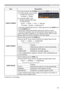 Page 3535
INPUT menu
Item Description
VIDEO FORMAT
The video format for the S-VIDEO port and the VIDEO port can be set.
(1)  Use the ▲/▼ cursor buttons 
to select the input port.
S-VIDEO 
 VIDEO
(2)  Using the ◄/► cursor 
buttons switches the mode 
for video format.
AUTO  
  NTSC  
  PAL  
  SECAM
      N-PAL 
 M-PAL 
 NTSC4.43 
• This item is performed only for a video signal from the VIDEO port 
or the S-VIDEO port.
• The AUTO mode automatically selects the optimum mode.
• The AUTO operation may not...