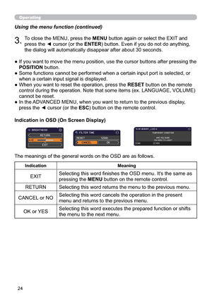 Page 3324
Operating
Using the menu function (continued)
7RFORVHWKH0(18SUHVVWKHMENUEXWWRQDJDLQRUVHOHFWWKH(;,7DQG
SUHVVWKH{FXUVRURUWKHENTEREXWWRQ(YHQLI\RXGRQRWGRDQ\WKLQJ

”IWHUSUHVVLQJWKH
POSITIONEXWWRQ
”VHOHFWHGRU
ZKHQDFHUWDLQLQSXWVLJQDOLVGLVSOD\HG
”:KHQ\RXZDQWWRUHVHWWKHRSHUDWLRQSUHVVWKHRESETEXWWRQRQWKHUHPRWH
(92/80(
FDQQRWEHUHVHW
”,QWKH$9LVSOD\
SUHVVWKH{FXUVRURUWKHESCEXWWRQRQWKHUHPRWHFRQWURO
Indication in...