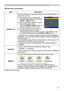 Page 3737
ItemDescription
PERFECT FIT This item allows you to adjust the shape of the projected image in 
each of the corners.
(1)  
Choose the corner to adjust using 
the ▲/▼/◄/► buttons and press the 
ENTER or INPUT button.
(2)   Use the ▲/▼/◄/► buttons to adjust 
the position of the corner. 
Press the ENTER or INPUT button to 
exit the adjustment of the corner.
(3)    To adjust another corner, follow the  
same procedure from (1) above.   
To reset the adjustment of all the corners, select RESET using 
the...