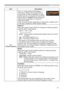 Page 4141
SCREEN menu
Item Description
C.C.
(Closed Caption)The C.C. is the function that displays a 
transcript or dialog of the audio portion of 
a video, ﬁles or other presentation or other 
relevant sounds. It is required to have NTSC 
format video or 480i@60 format component 
video source supporting C.C. feature to 
utilize this function.
It may not work properly, depending on equipment or signal source. 
In this case, please turn off the Closed Caption.
DISPLAY
Select the Closed Caption DISPLAY setting...