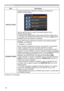 Page 4848
SETUP menu
Item Description
INSTALLATIONPressing the ►button displays the dialog for changing the 
INSTALLATION setting.
Use the ▲/▼ buttons to select the desired setting on the 
INSTALLATION dialog.
If TRANSITION DETECTOR is ON and the INSTALLATION status 
is changed, the TRANSITION DETECTOR ON alarm (
85) will be 
displayed when the projector is restarted.
STANDBY MODEUsing ▲/▼ buttons switches the standby mode setting between 
NORMAL and SAVING. 
NORMAL 
 SAVING
When SAVING is selected, the power...