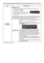 Page 6161
OPTION menu
Item Description
SERVICE
(continued)REMOTE FREQ.
(1)  Use the ▲/▼ button to change the projector's remote sensor 
frequency setting (
19).
1:NORMAL 
 2:HIGH
(2)  Use the ◄/► button to change the 
projector's remote sensor on or off.
ON 
 OFF
The factory default setting is for both 1:NORMAL and 2:HIGH to be on. 
If the remote control does not function correctly, disable either of them.
It's not possible to disable both options at the same time.
COMMUNICATION
Selecting this...