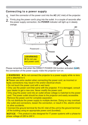 Page 1717
Setting up
Connecting to a power supply

XQLWLVDWWDFKHGWRLW
FRUUHFWRU
IDXOW\FRQQHFWLRQVPD\UHVXOWLQ