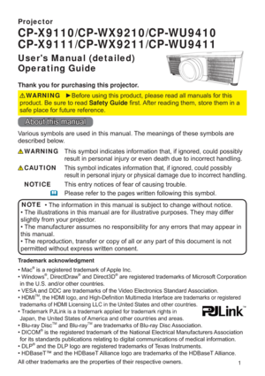 Page 11 ‡0DF
®LVDUHJLVWHUHGWUDGHPDUNRI$SSOH,QF
‡:LQGRZV®LUHFWUDZ®DQGLUHFW®
LQWKH86DQGRURWKHUFRXQWULHV
‡9(6$DQG&DUHWUDGHPDUNVRIWKH9LGHR(OHFWURQLFV6WDQGDUG$VVRFLDWLRQ
‡
+0,70DGHPDUNVRUUHJLVWHUHG
FRXQWULHV
‡
7UDGHPDUN3-/LQNLVDWUDGHPDUNDSSOLHGIRUWUDGHPDUNULJKWVLQ
-DSDQWKH8QLWHG6WDWHVRI$PHULFDDQGRWKHUFRXQWULHVDQGDUHDV
‡%OXUD\LVF70DQG%OXUD\70DUHWUDGHPDUNVRI%OXUD\LVF$VVRFLDWLRQ
‡,&20®WXUHUV$VVRFLDWLRQ
QVRIPHGLFDOLQIRUPDWLRQ...