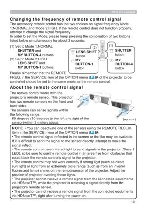 Page 1919
About the remote control signal
7KHUHPRWHFRQWUROZRUNVZLWKWKH
SURMHFWRU