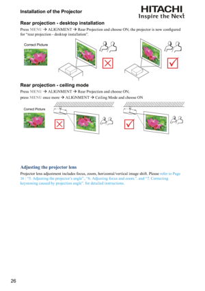 Page 2626Installation of the Projector
Rear projection - desktop installation 
Press MENU  ALIGNMENT 
