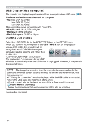 Page 9494
Presentation tools
USB Display(Mac computer)
DDQ86%FDEOH	10
