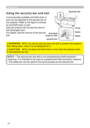 Page 2424
Using the security bar and slot
$FRPPHUFLDOO\DYDLODEOHDQWLWKHIWFKDLQRU
ZLUHFDQEHDWWDFKHGWRWKHVHFXULW\EDURQ
WKHSURMHFWRU5HIHUWRWKH