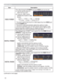 Page 5454
INPUT menu
Item Description
VIDEO FORMATThe video format for S-VIDEO port and VIDEO port can be set.
(1)  Use the ▲/▼ buttons to 
select the input port.
(2)  Using the ◄/► buttons 
switches the mode for video 
format.
AUTO  
  NTSC  
  PAL  
  SECAM
       N-PAL 
 M-PAL 
 NTSC4.43 
• This item is performed only for a video signal from the VIDEO port 
or the S-VIDEO port.
• The AUTO mode automatically selects the optimum mode.
• The AUTO operation may not work well for some signals. If the...