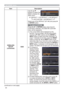 Page 8484
NETWORK menu
Item Description
WIRELESS 
SETUP
(continued)SSIDUse the ▲/▼ 
buttons to select the 
SSID to display the 
SSID menu.
#1 DEFAULT 
 #2 DEFAULT 
 #3 DEFAULT
      
 #5 CUSTOM 
 #4 DEFAULT 
Select one of the DEFAULT (#1~#4) and press ► 
or ENTER button.
To adjust CUSTOM
Press the ► or ENTER button when the # 5 
CUSTOM is selected. The SSID #5 CUSTOM 
menu will be appeared.
(1)  
The current SSID will be displayed on the 
ﬁrst line. If not yet written, the line will be blank. 
Use the...