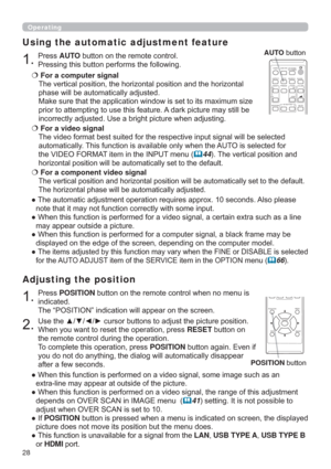 Page 2828
Operating
3UHVVPOSITIONEXWWRQRQWKHUHPRWHFRQWUROZKHQQRPHQXLV
LQGLFDWHG

Adjusting the position

:KHQ\RXZDQWWRUHVHWWKHRSHUDWLRQSUHVVRESETEXWWRQRQ
WKHUHPRWHFRQWUROGXULQJWKHRSHUDWLRQ
7RFRPSOHWHWKLVRSHUDWLRQSUHVVPOSITIONEXWWRQDJDLQ(YHQLI

DIWHUDIHZVHFRQGV
”
XFKDVDQ
H[WUDOLQHPD\DSSHDUDWRXWVLGHRIWKHSLFWXUH
”WKLVDGMXVWPHQW
GHSHQGVRQ29(56&$1LQ,0$*(PHQX
41VHWWLQJ,WLVQRWSRVVLEOHWR
DGMXVWZKHQ29(56&$1LVVHWWR...