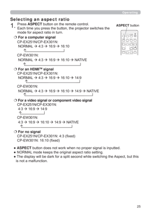 Page 2525
Operating
Selecting an aspect ratio
”ASPECT
