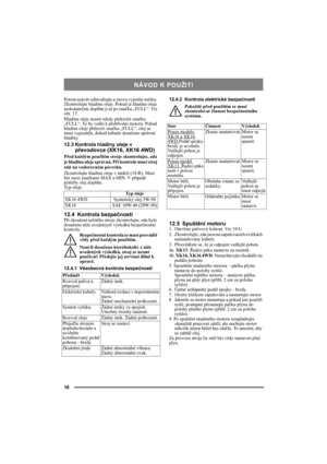 Page 1616
Potom uzávěr odšroubujte a znovu vyjměte měrku. 
Zkontrolujte hladinu oleje. Pokud je hladina oleje 
nedostatečná, doplňte ji až po značku „FULL“. Viz 
obr. 17.
Hladina oleje nesmí nikdy překročit značku 
„FULL“. To by vedlo k přehřívání motoru. Pokud 
hladina oleje překročí značku „FULL“, olej se 
musí vypouštět, dokud nebude dosaženo správné 
hladiny.
12.3 Kontrola hladiny oleje v 
převodovce (XK16, XK16 4WD)
Před každým použitím stroje zkontrolujte, zda 
je hladina oleje správná. Při kontrole musí...