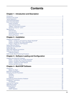 Page 3iii
Contents
Chapter 1 - Introduction and Description
Introduction ................................................................................................................................................ 6
Preview of this Guide ................................................................................................................................. 7
Typical Application...