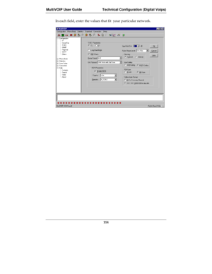 Page 114MultiVOIP User Guide Technical Configuration (Digital Voips)
114
In each field, enter the values that fit  your particular network. 