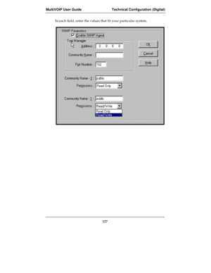 Page 127MultiVOIP User Guide Technical Configuration (Digital)
127
In each field, enter the values that fit your particular system. 