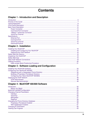 Page 3iii
Contents
Chapter 1 - Introduction and Description
Introduction ................................................................................................................................................ 6
Preview of this Guide ................................................................................................................................. 7
Typical Application...