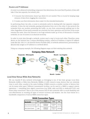 Page 6Copyright © 2003 Multi-Tech Systems, Inc.  All rights reserved.
Routers and IP Addresses
A router is an advanced networking component that determines the route that IP packets of data will 
take. It has two separate, but related, jobs: 
•It  ensures  that  information  doesn’t  go  where  it’s  not  needed. This  is  crucial  for  keeping  large 
volumes of data from clogging the connection.
•It makes sure that information does make it to the intended destination.
In  performing  these  two  jobs,  a...