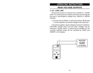 Page 3314
OPERATING INSTRUCTIONS
SOURCE MODE
SOURCE
1) Move the POWER switch to ON
2) Press & hold both the STORE & RESET push-buttons for 1
second to enter the SETUP mode. The word SETUP will
appear in the LCD and the words SOURCE and READ will
alternately flash. Release both push-buttons.
3) Press the 
STORE push-button. The words SETUP and
SOURCE will remain on the LCD and the previously selected
function will repeatedly flash.
4) Turn the knob (Digital-Pot) to scroll through the available
functions. Each...