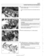 Page 131
Cylinder Head Removal and Installation I 
Remove cylinder head cover mounting studs  (arrows) from 
center  of cylinder head. 
- Remove  crankshaft loclting tool from transmission  bell hous- 
Ing. 
Lift primary chain and hold under tension, then  rotate engine 
at  vibration damper in opposite direction  of normal rotation 
(counterclocltwise)  approximately 30. 
CAUTION- 
By turning crankshait3O0, pistons are movedaway  from top 
dead  center,  to prevent possible  valve interference  to pistons...