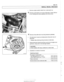 Page 383
121-17 
Bauery, Starter, Alternator 
- Remove engine splash shield from underneath car. 
Working underneath car  at rear  of alternator,  loosen alterna- 
tor air cooling duct clamp 
(arrow) and  remove duct. 
Remove  three alternator mounting  fasteners 
(arrows) 
Pull alternator forward and  disconnect  wiring from rear of 
alternator. 
Release clip retaining  wiring harness  to alternator. 
Rotate alternator forward  and then  up and  out of engine  com- 
partment,  using care to not  damage...