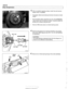 Page 736
330-40 
Rear Suspension 
4 With an assistant applying brakes, break free and  remove 
staked  collar nut  (arrow). 
- If equipped,  disconnect brake  pad sensor connector at brake 
caliper. 
- Remove  brake caliper  assembly and  rotor. See 340 Brakes. 
Leave brake hose connected  to caliper.  Suspend caliper as- 
sembly from  chassis using  stiff wire. 
- Remove ABS pulse sensor at wheel bearing  carrier. 
Remove  drive flange  from bearing assembly  using impact 
style puller 
(BMW special tools 33 2...