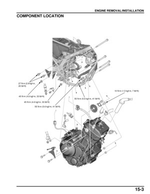 Page 25615-3
dummyhead
dummyhead
ENGINE REMOVAL/INSTALLATION
COMPONENT LOCATION
10 N·m (1.0 kgf·m, 7 lbf·ft)
55 N·m (5.6 kgf·m, 41 lbf·ft)
55 N·m (5.6 kgf·m, 41 lbf·ft)
45 N·m (4.6 kgf·m, 33 lbf·ft)
27 N·m (2.8 kgf·m, 
20 lbf·ft)
45 N·m (4.6 kgf·m, 33 lbf·ft) 