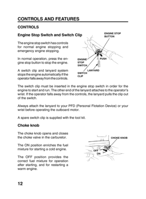 Page 1412
CONTROLS AND FEATURES
CONTROLS
Engine Stop Switch and Switch Clip
The engine stop switch has controls
for normal engine stopping and
emergency engine stopping.
In normal operation, press the en-
gine stop button to stop the engine.
A switch clip and lanyard system
stops the engine automatically if the
operator falls away from the controls.
The switch clip must be inserted in the engine stop switch in order for the
engine to start and run. The other end of the lanyard attaches to the operator’s
wrist....